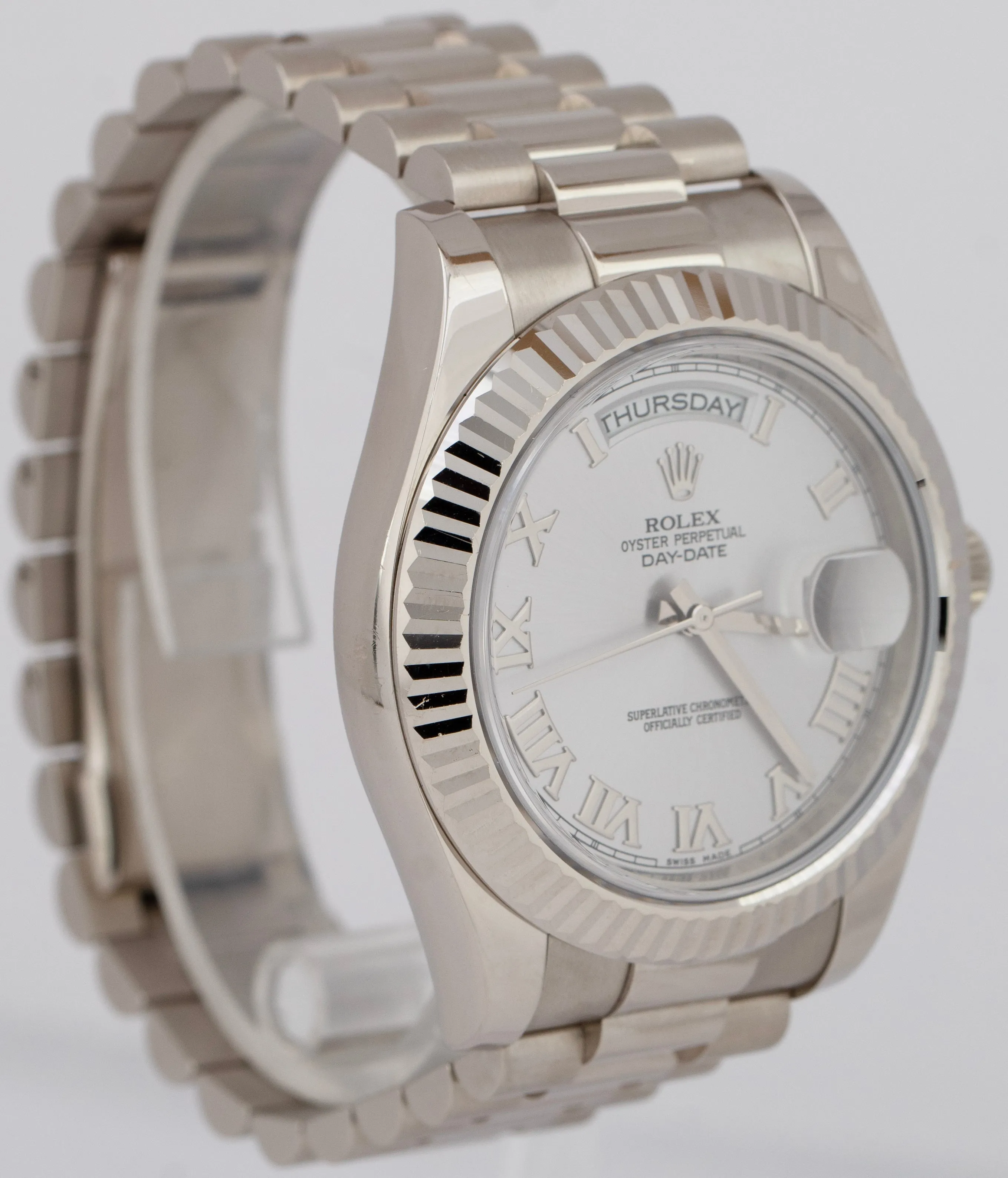 Rolex Day-Date II Presidential 41mm Silver Roman 18K White Gold 218239 B P