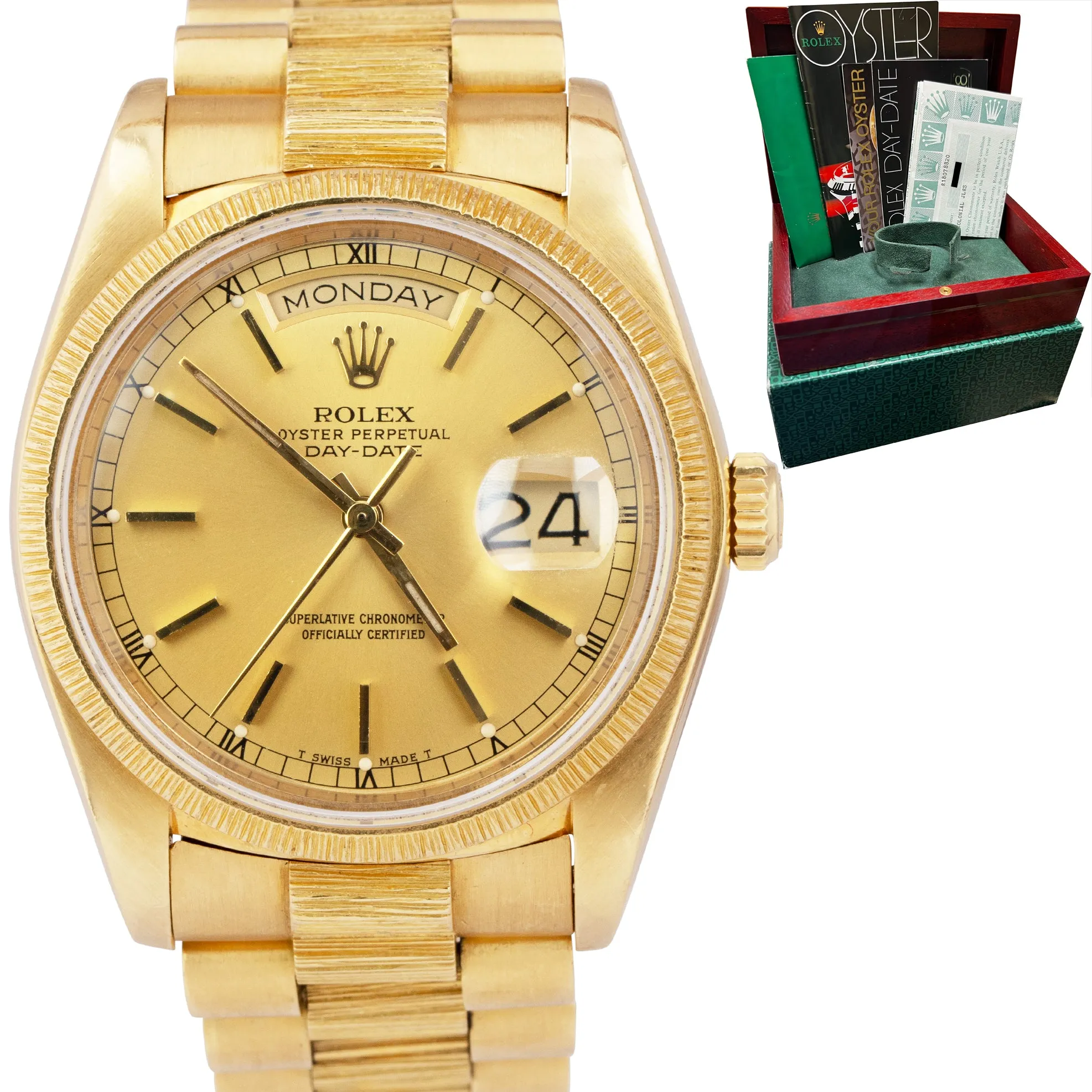 Rolex Day-Date President 36mm Champagne Bark 18K Yellow Gold Watch 18078 B P