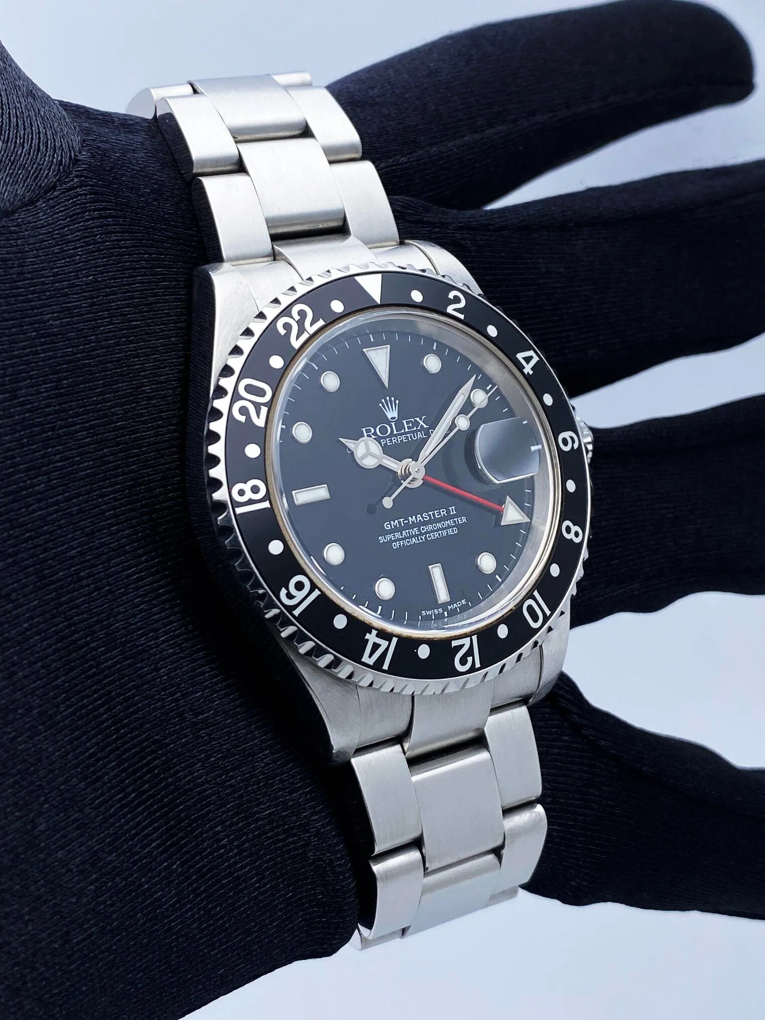 Rolex GMT Master II 16710 Stainless Steel Mens Watch Box Papers