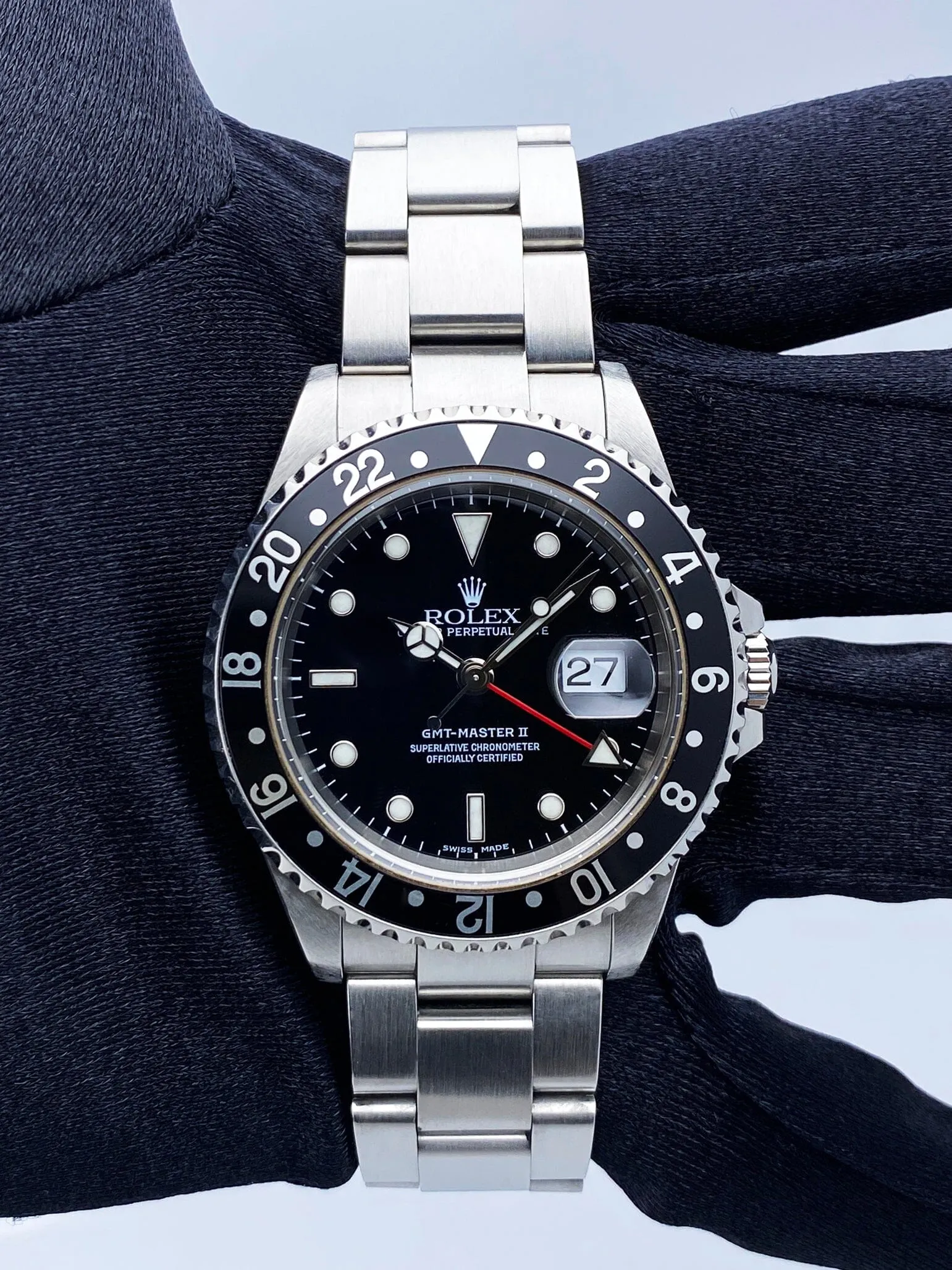 Rolex GMT Master II 16710 Stainless Steel Mens Watch Box Papers