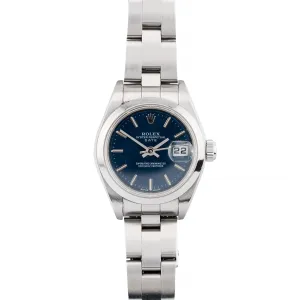 Rolex Ladies Blue Dial Stainless Steel Oyster Perpetual Datejust 79160 Watch