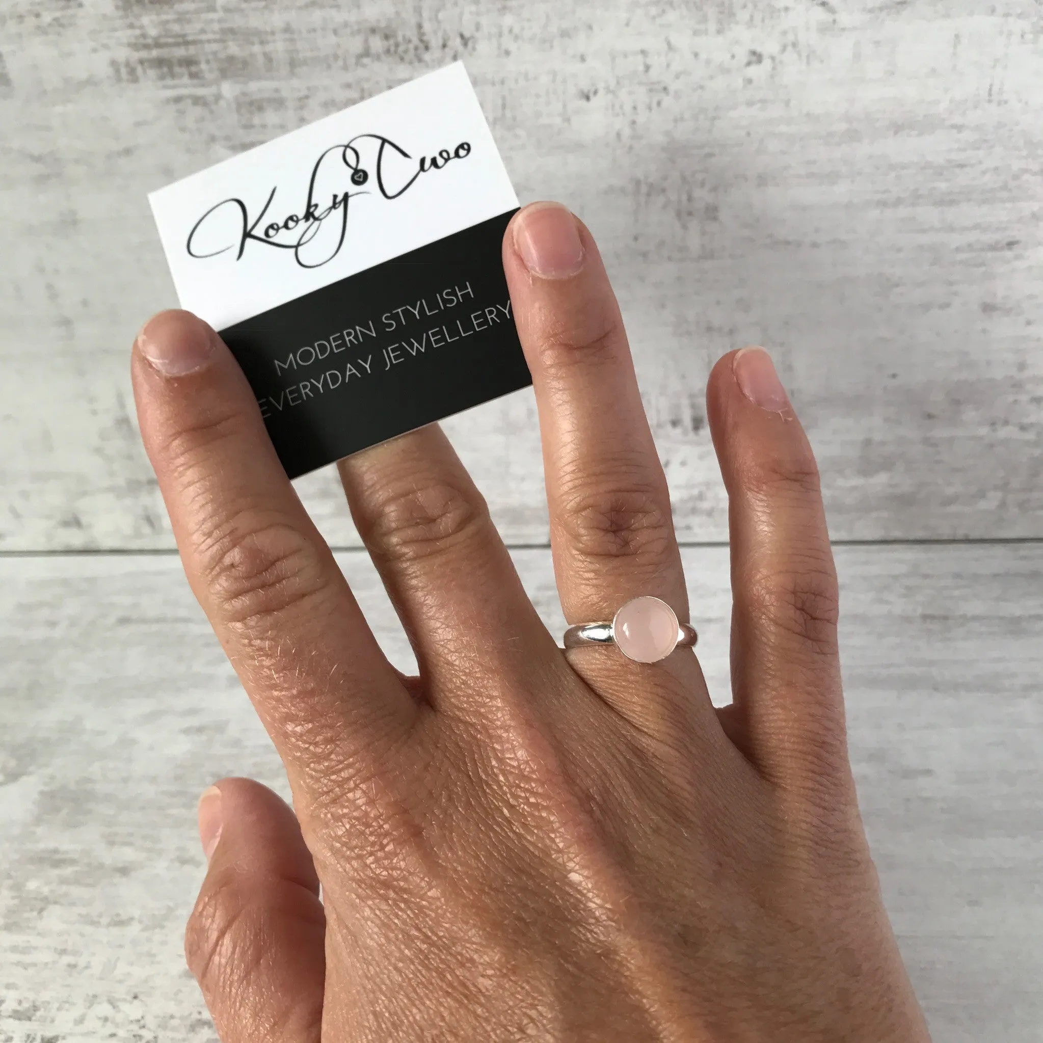 Rose Quartz Round Gemstone Ring