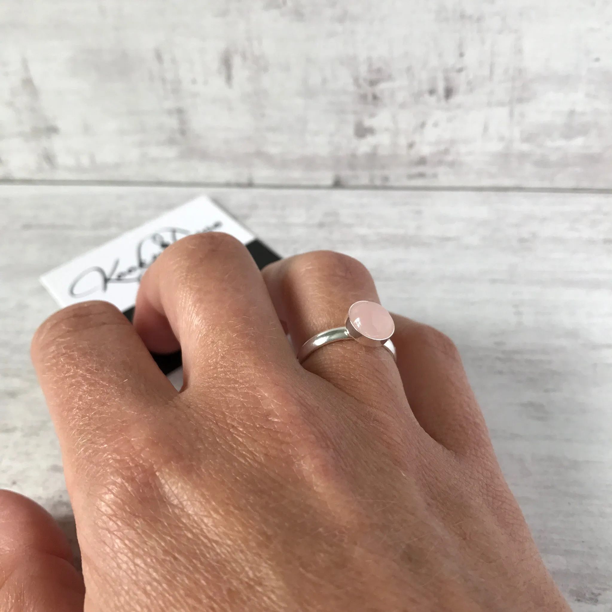 Rose Quartz Round Gemstone Ring