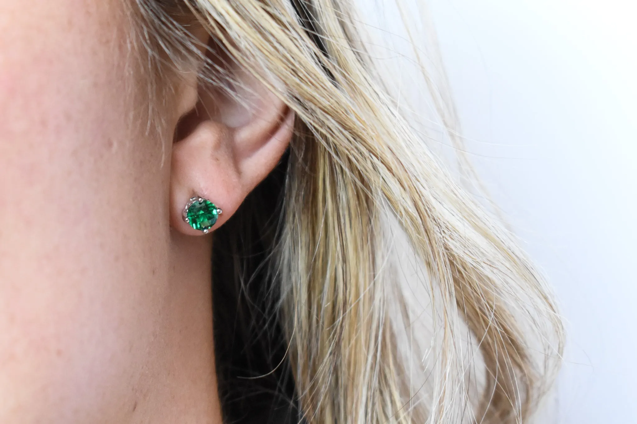 Round Cut Emerald Earrings