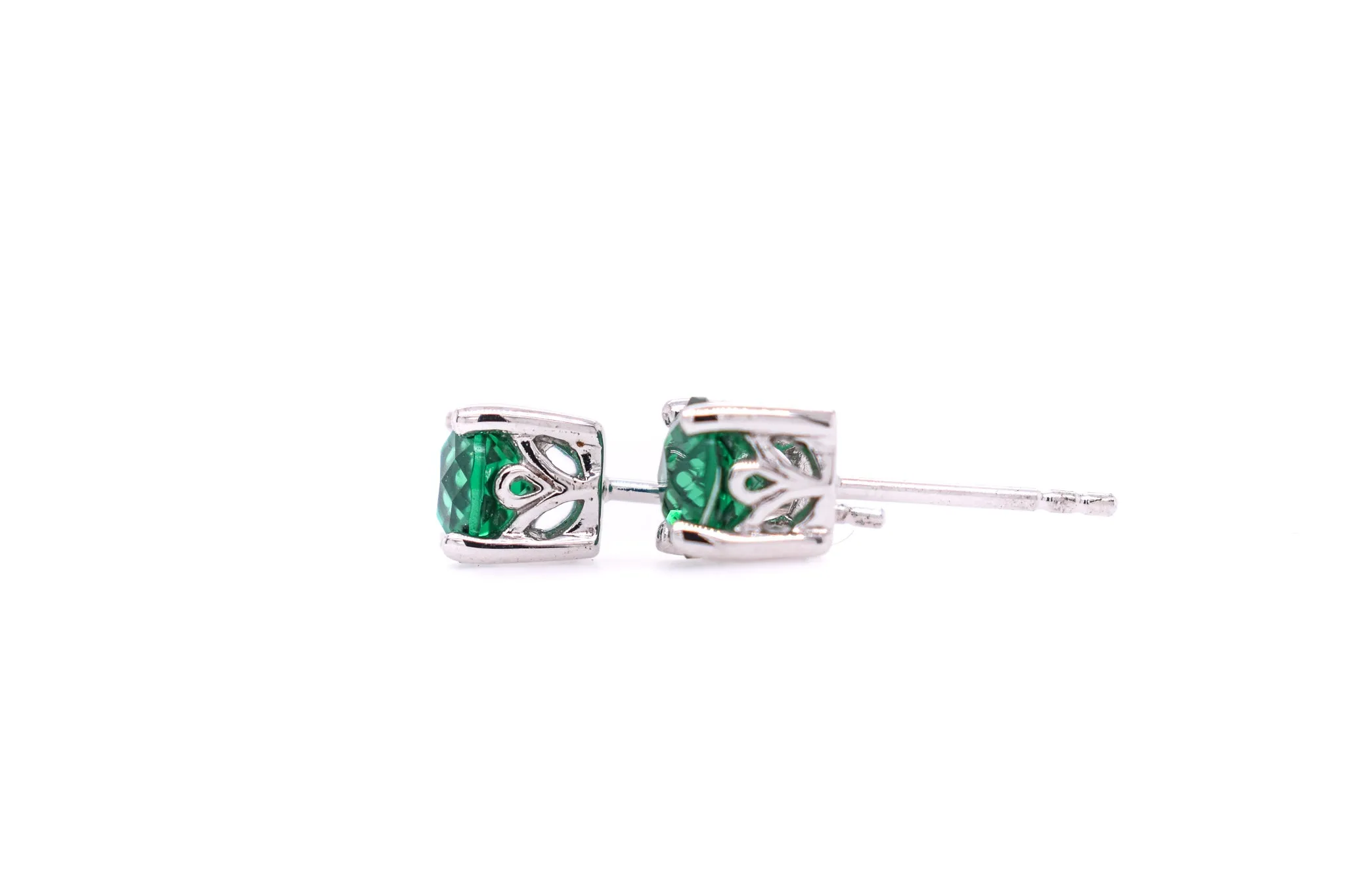 Round Cut Emerald Earrings