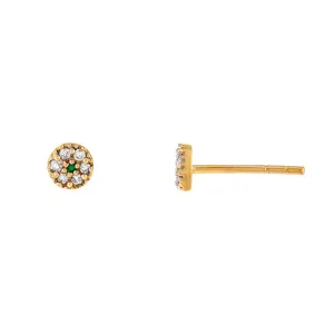 Round Diamond X Emerald Flower Stud Earring 14K