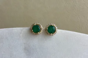 Round Emerald and Diamond Studs