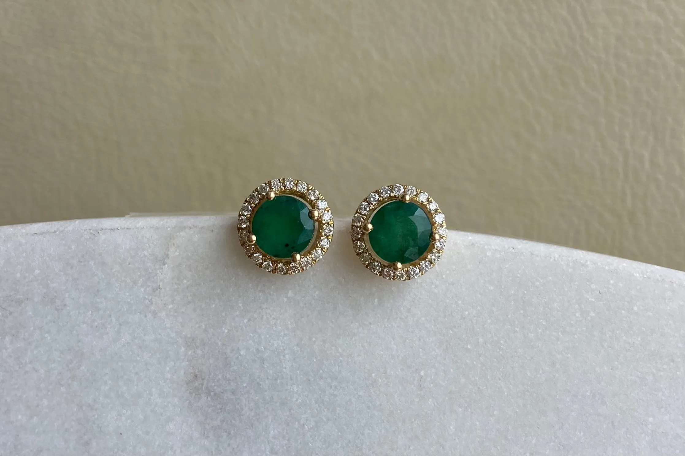 Round Emerald and Diamond Studs