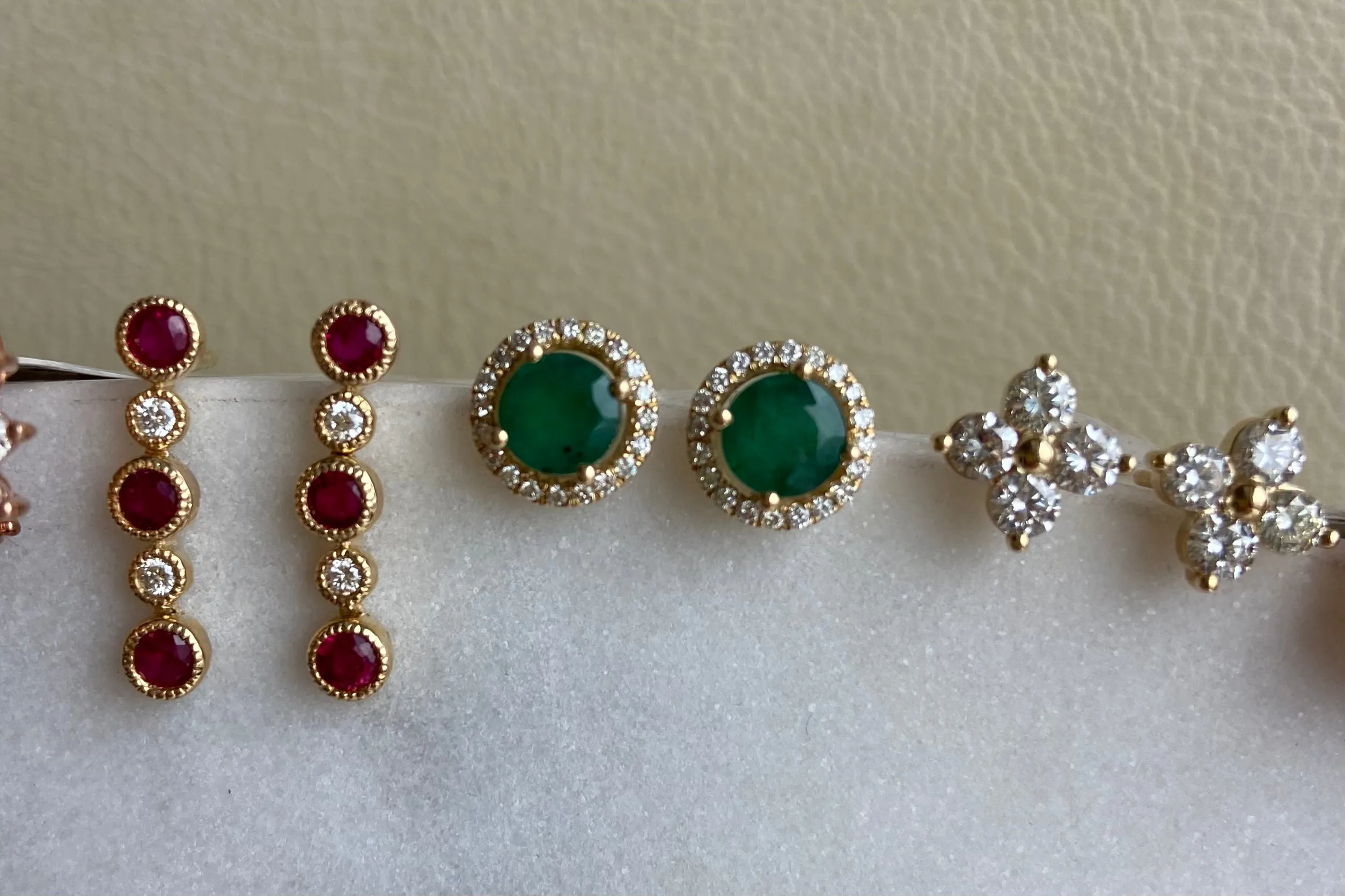 Round Emerald and Diamond Studs