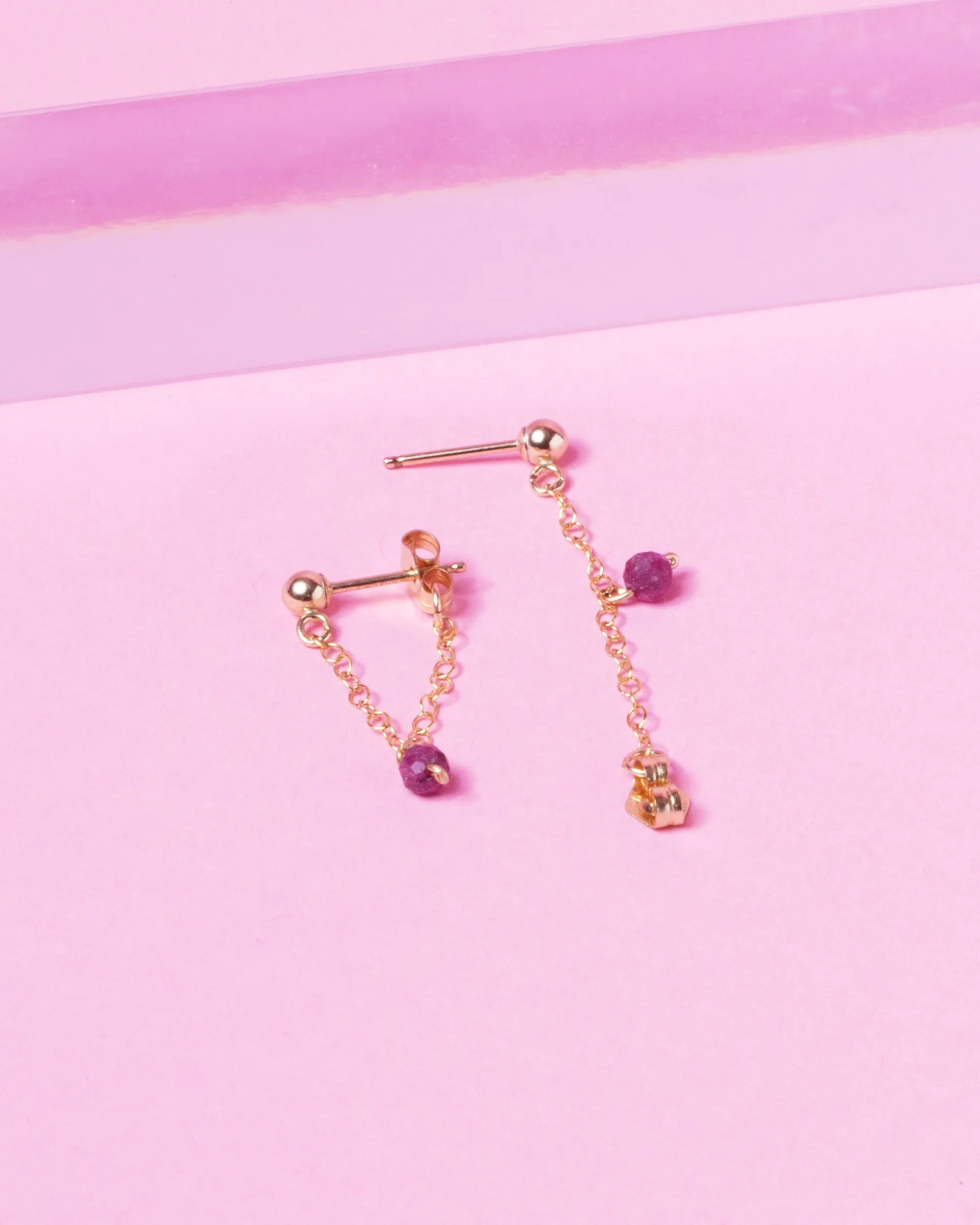 RUBY 14K GOLD FILLED HUGGIE EARRINGS
