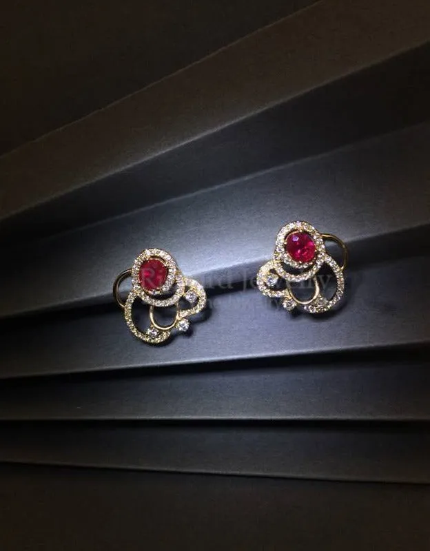 Ruby & Diamond Open-space Wavy Earrings