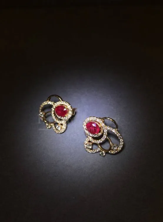 Ruby & Diamond Open-space Wavy Earrings