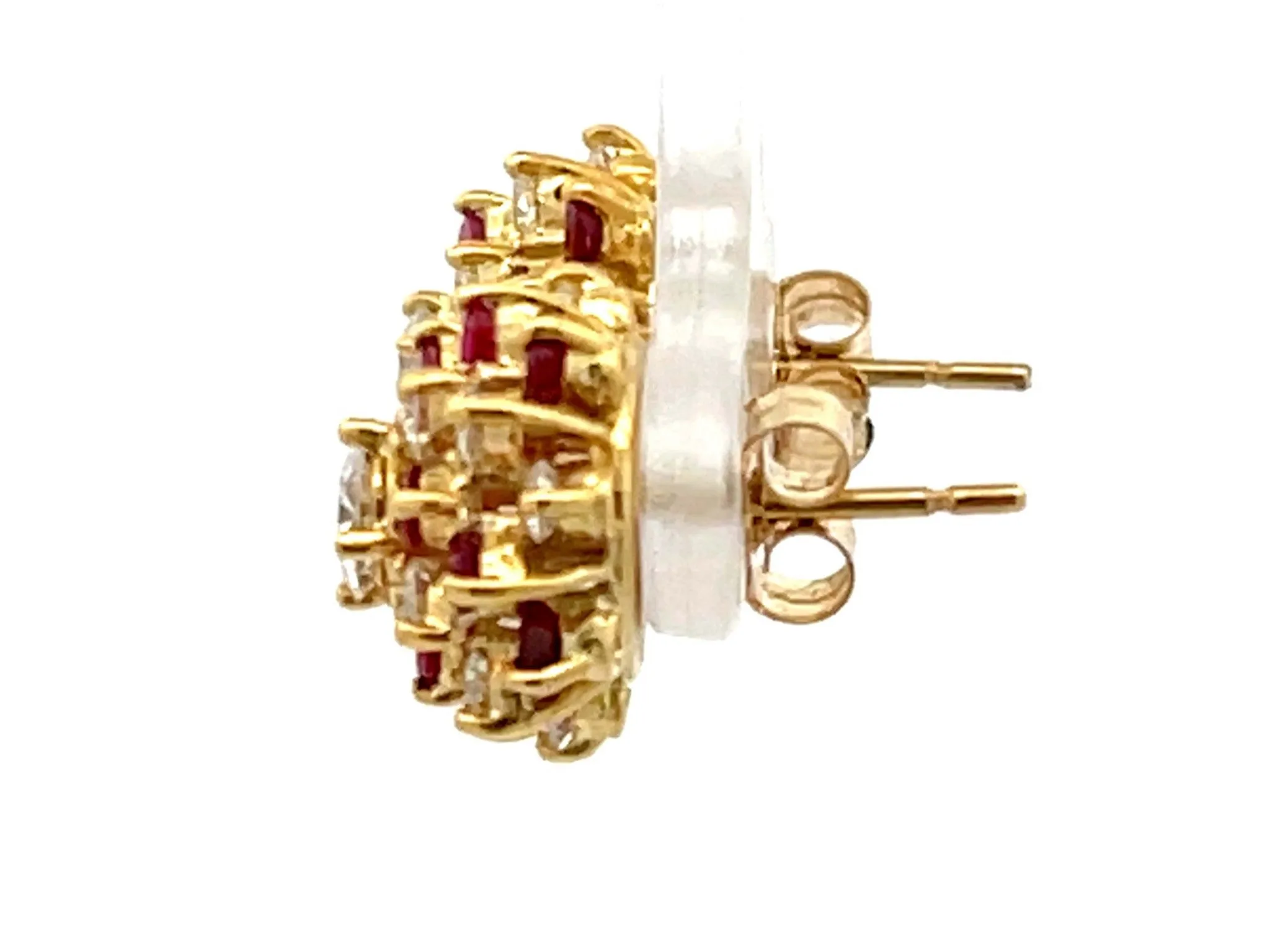 Ruby and Diamond Flower Earrings in 14k Yellow Gold