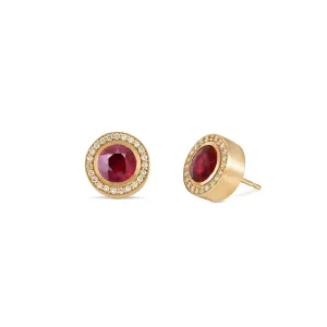 Ruby and Diamond Pave Stud Earrings