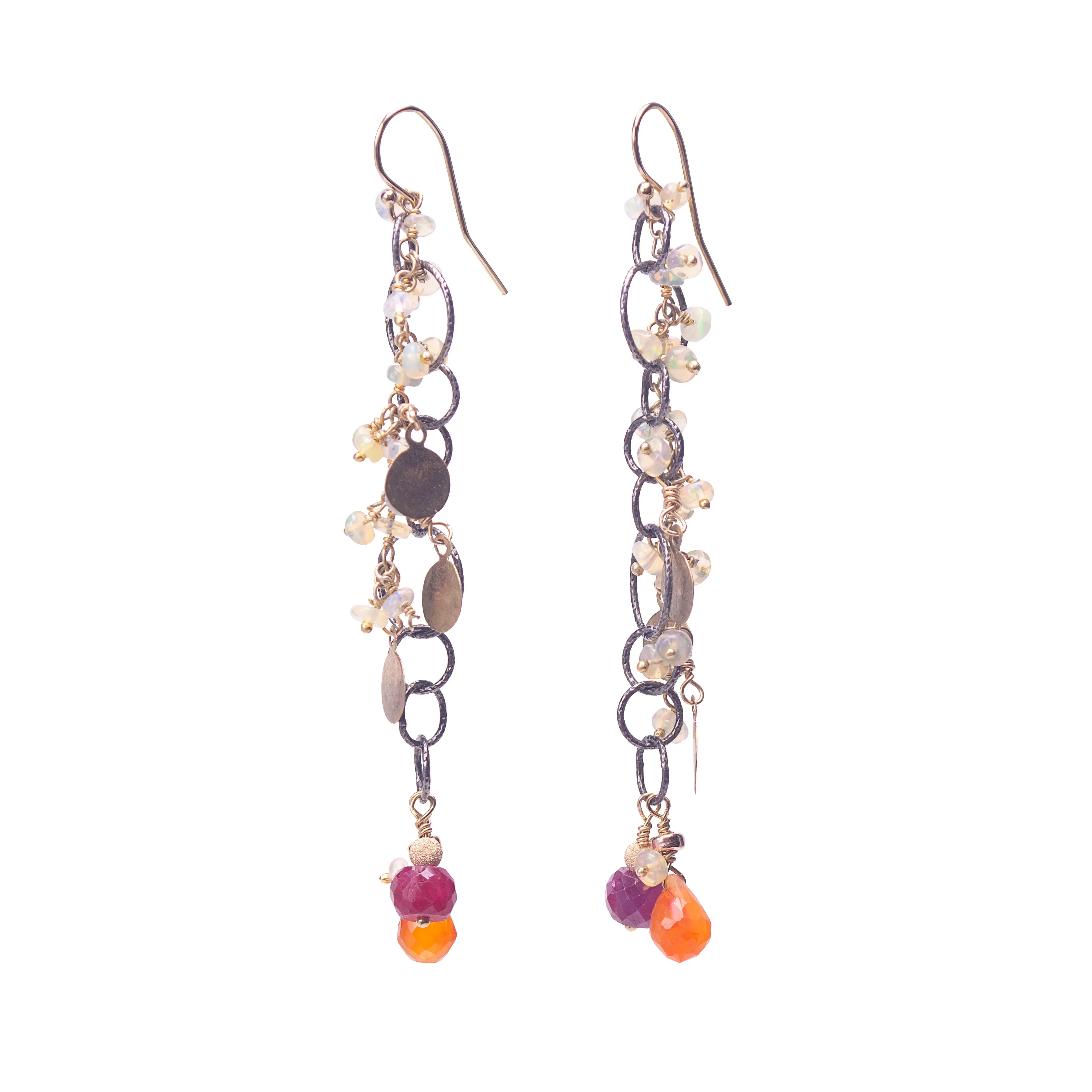 Ruby and Ethiopian Opal Earrings