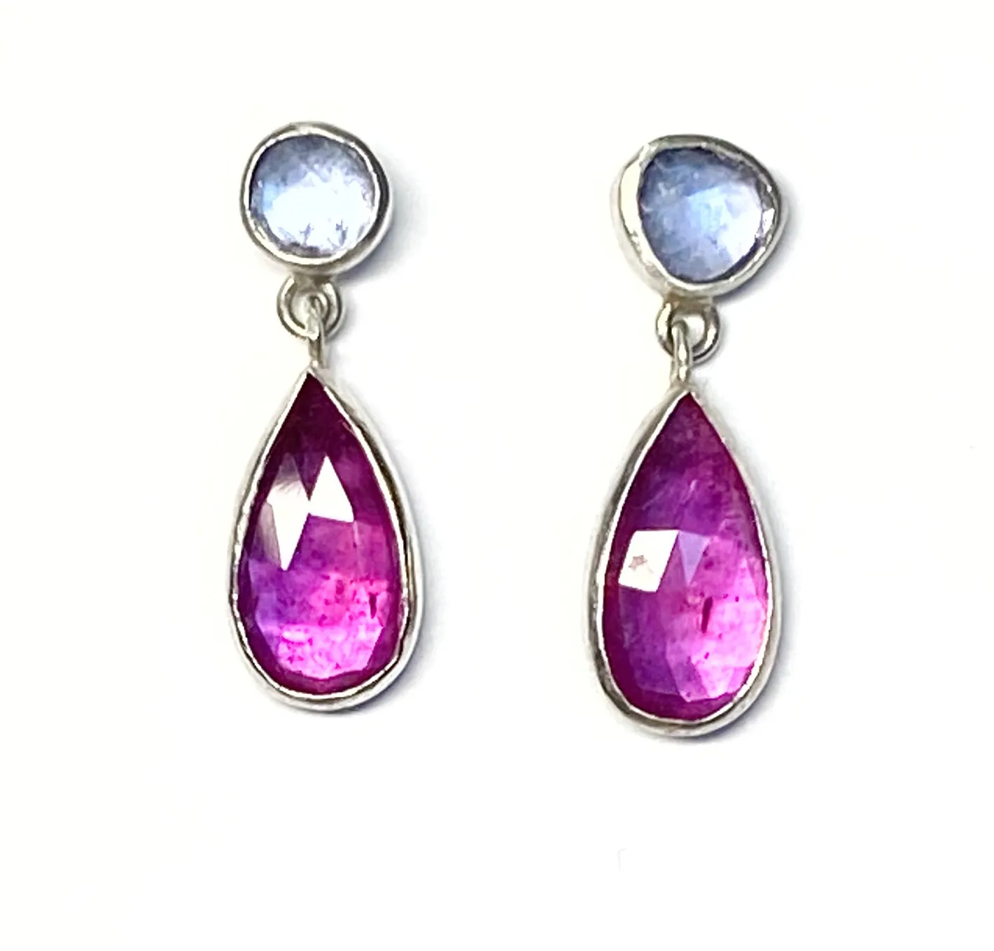 Ruby and Tanzanite Sterling Silver Post Earrings