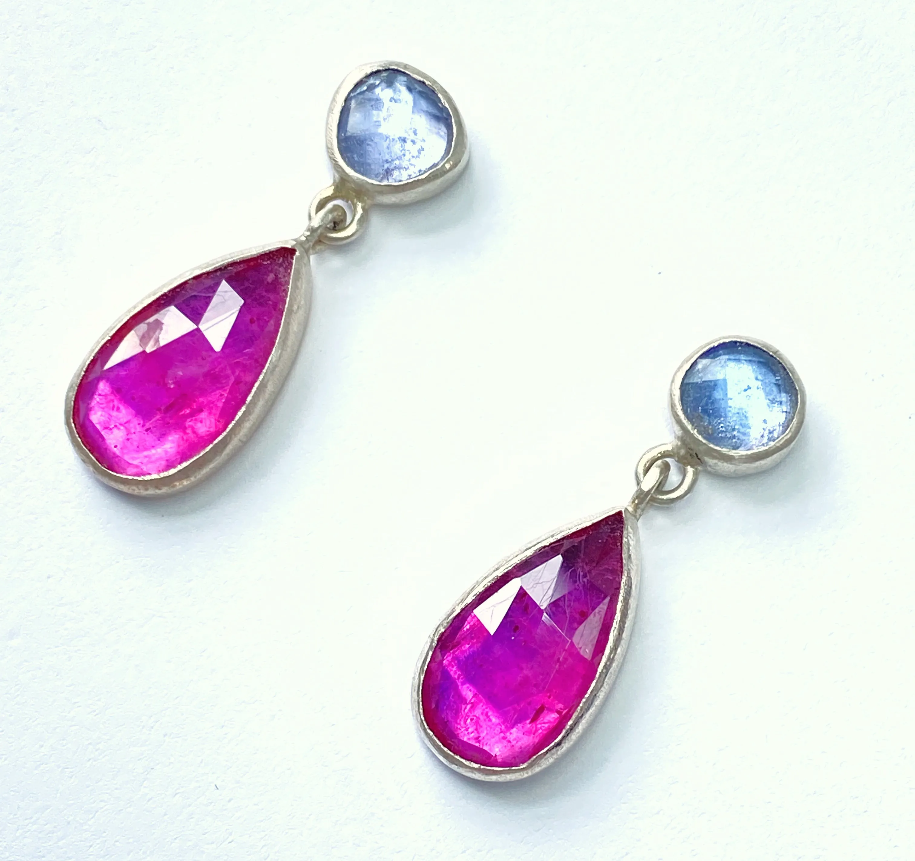 Ruby and Tanzanite Sterling Silver Post Earrings