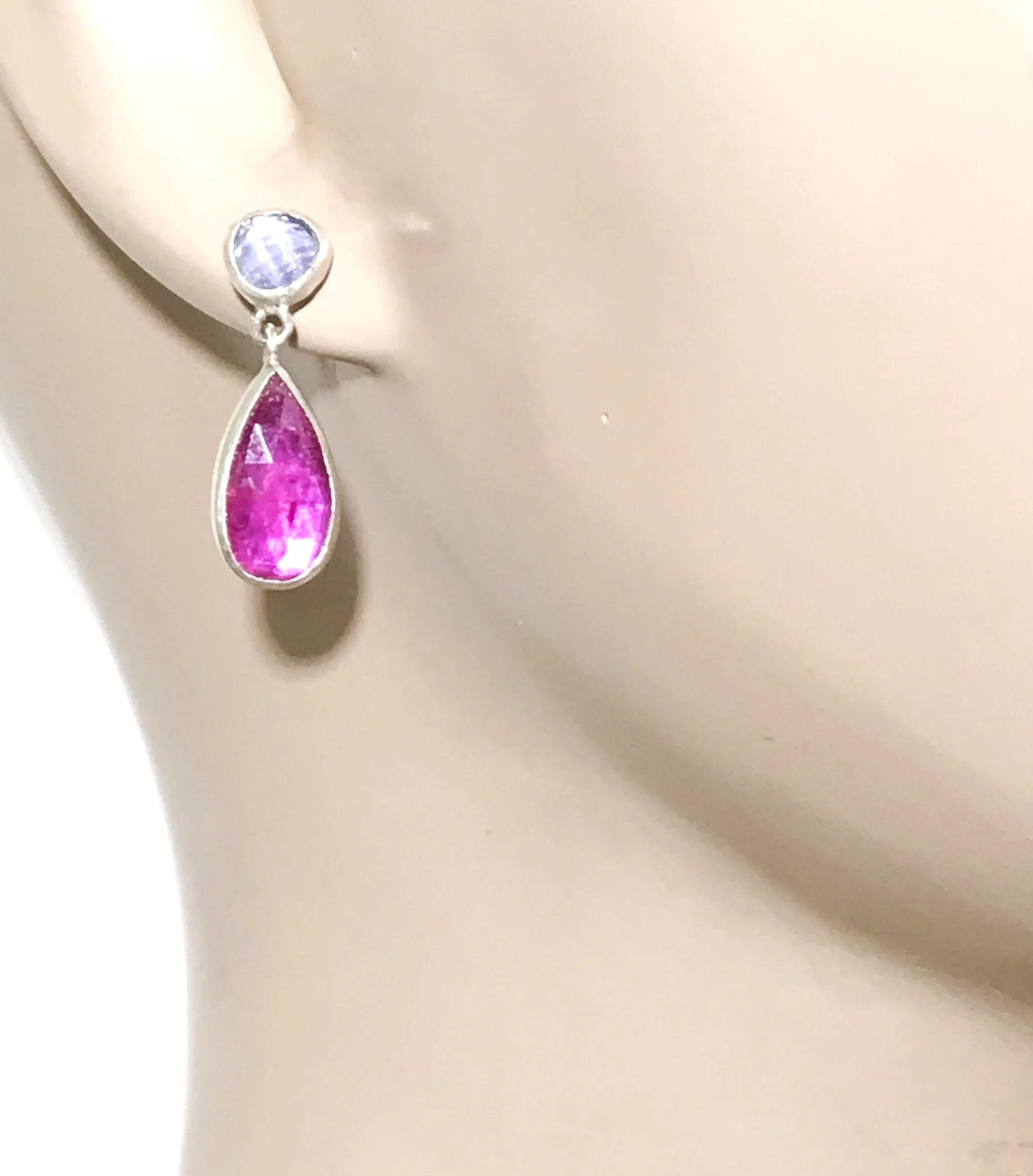 Ruby and Tanzanite Sterling Silver Post Earrings