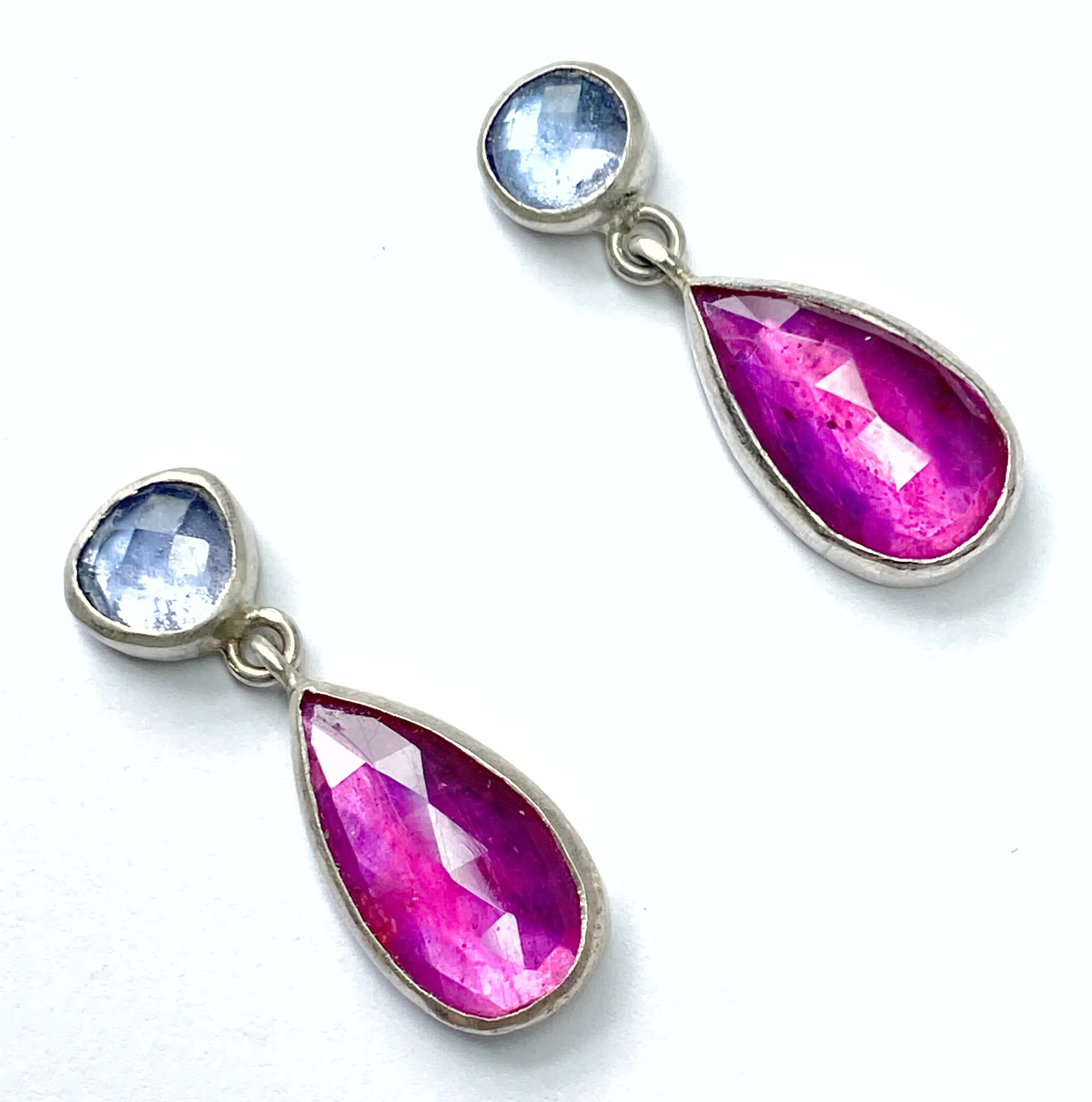 Ruby and Tanzanite Sterling Silver Post Earrings