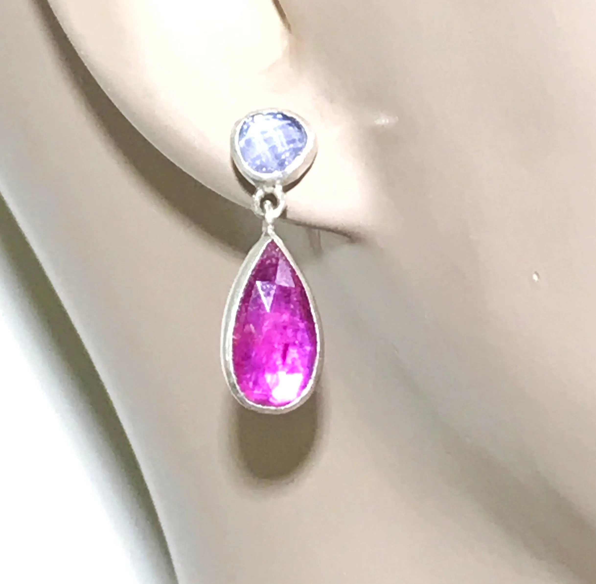 Ruby and Tanzanite Sterling Silver Post Earrings