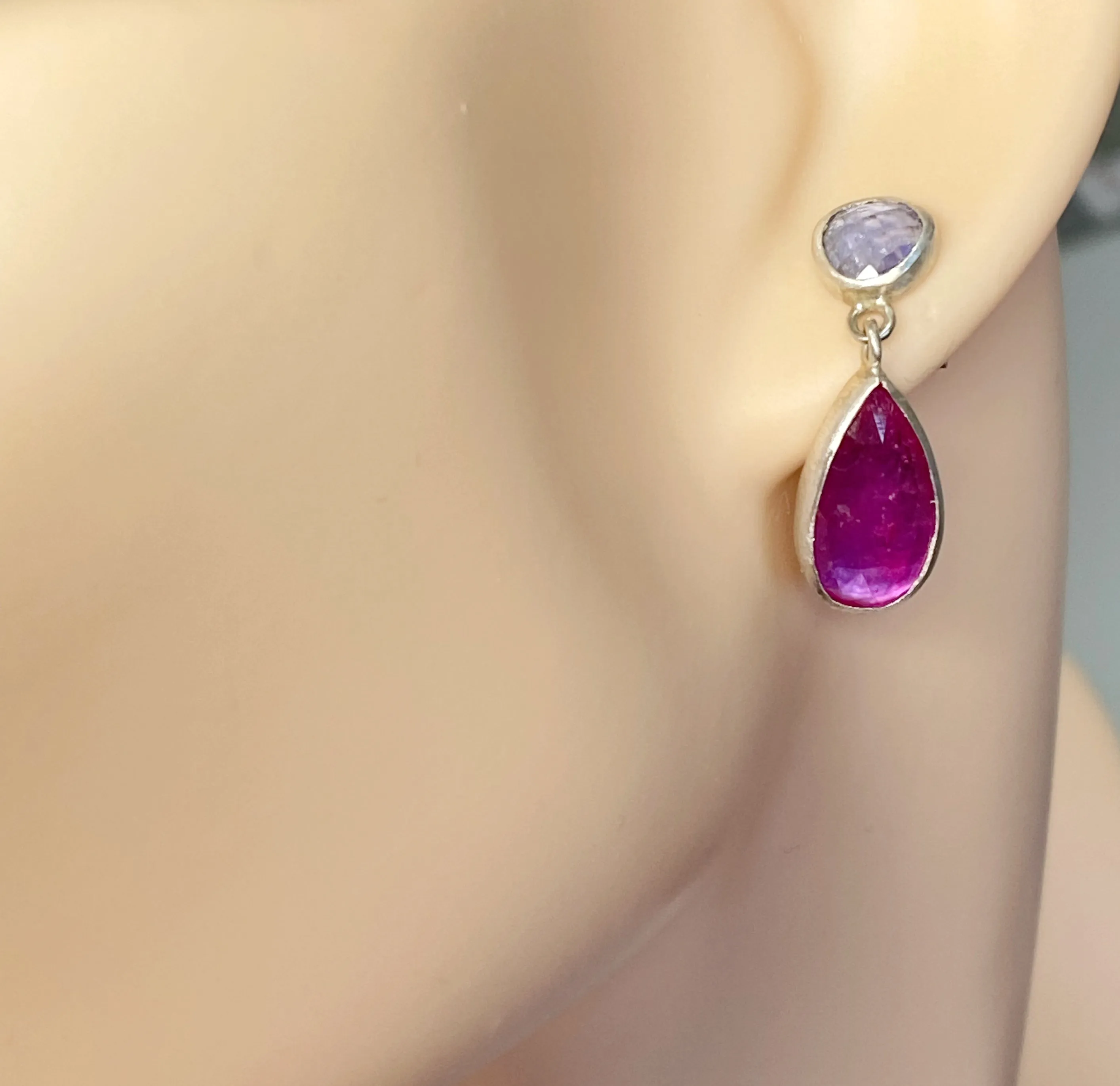 Ruby and Tanzanite Sterling Silver Post Earrings