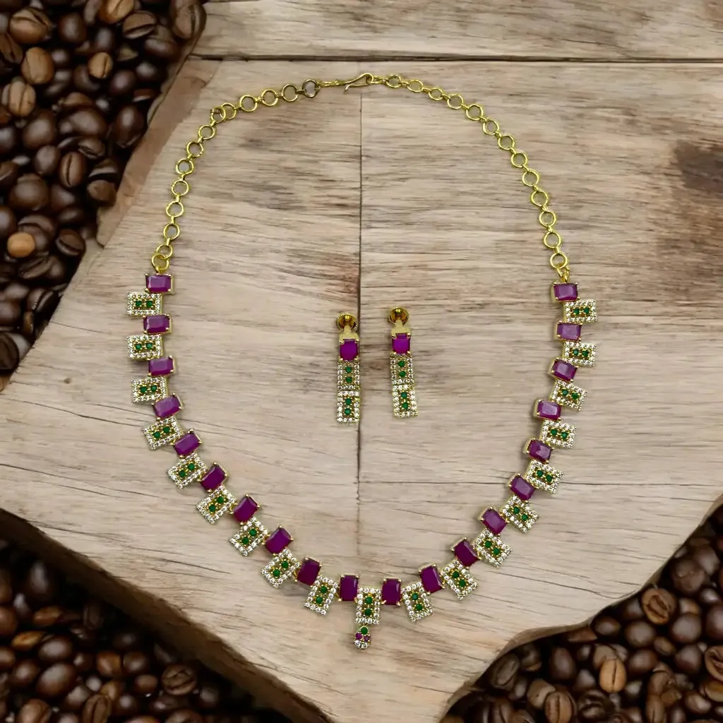 Ruby Elegance Necklace and Earrings Set