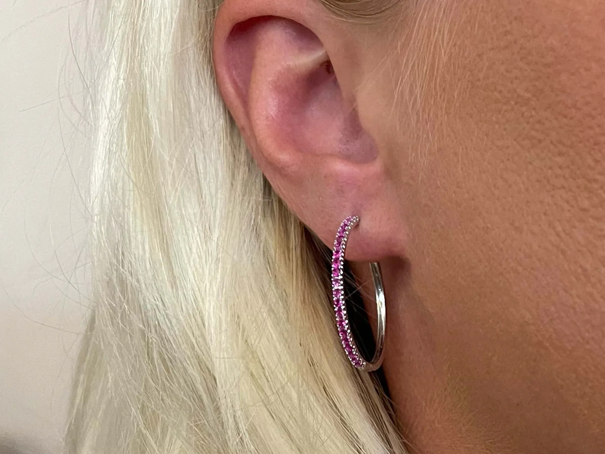 Ruby Hoop Earrings in 18k White Gold