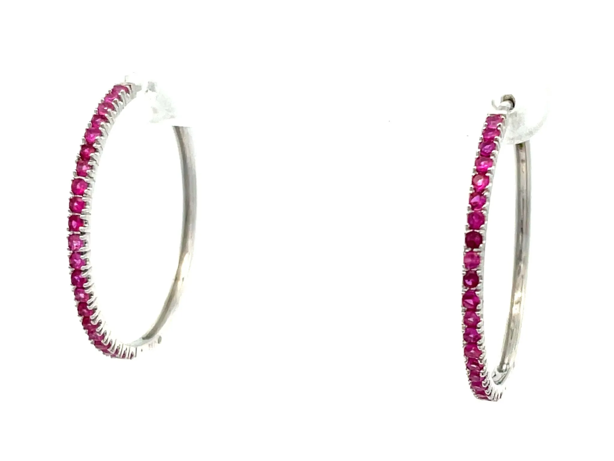 Ruby Hoop Earrings in 18k White Gold