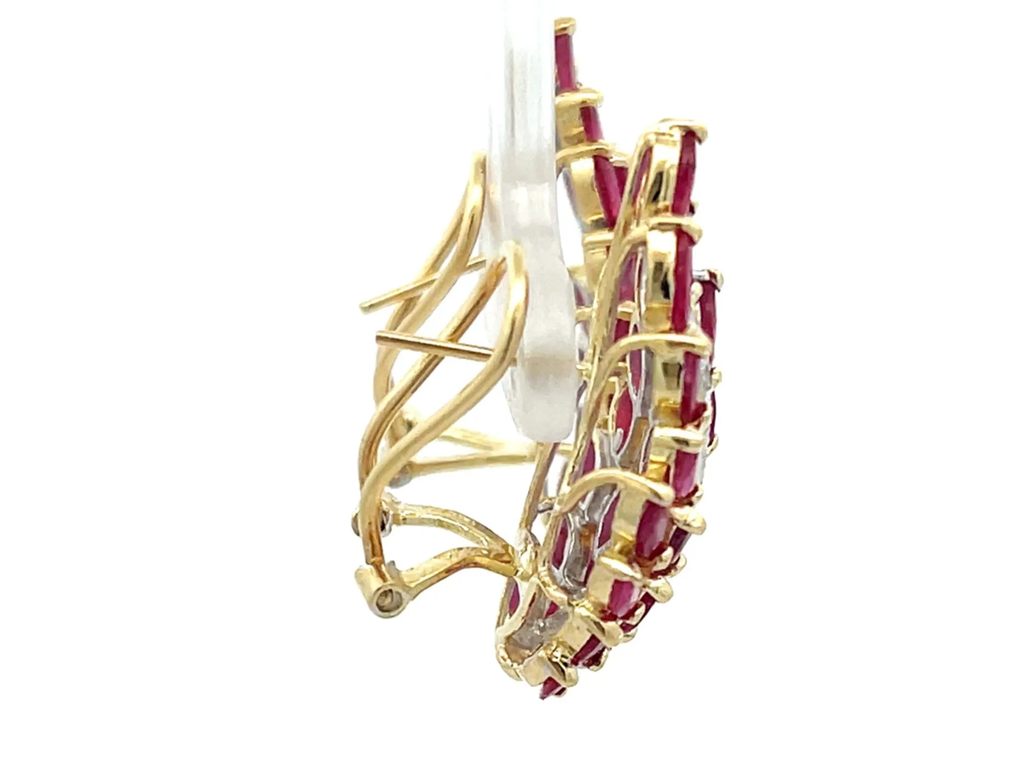 Ruby Leaf and Diamond Earrings in 14k Yellow Gold