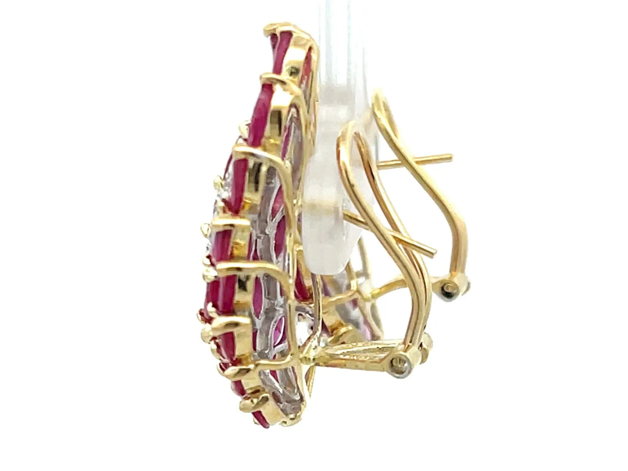 Ruby Leaf and Diamond Earrings in 14k Yellow Gold