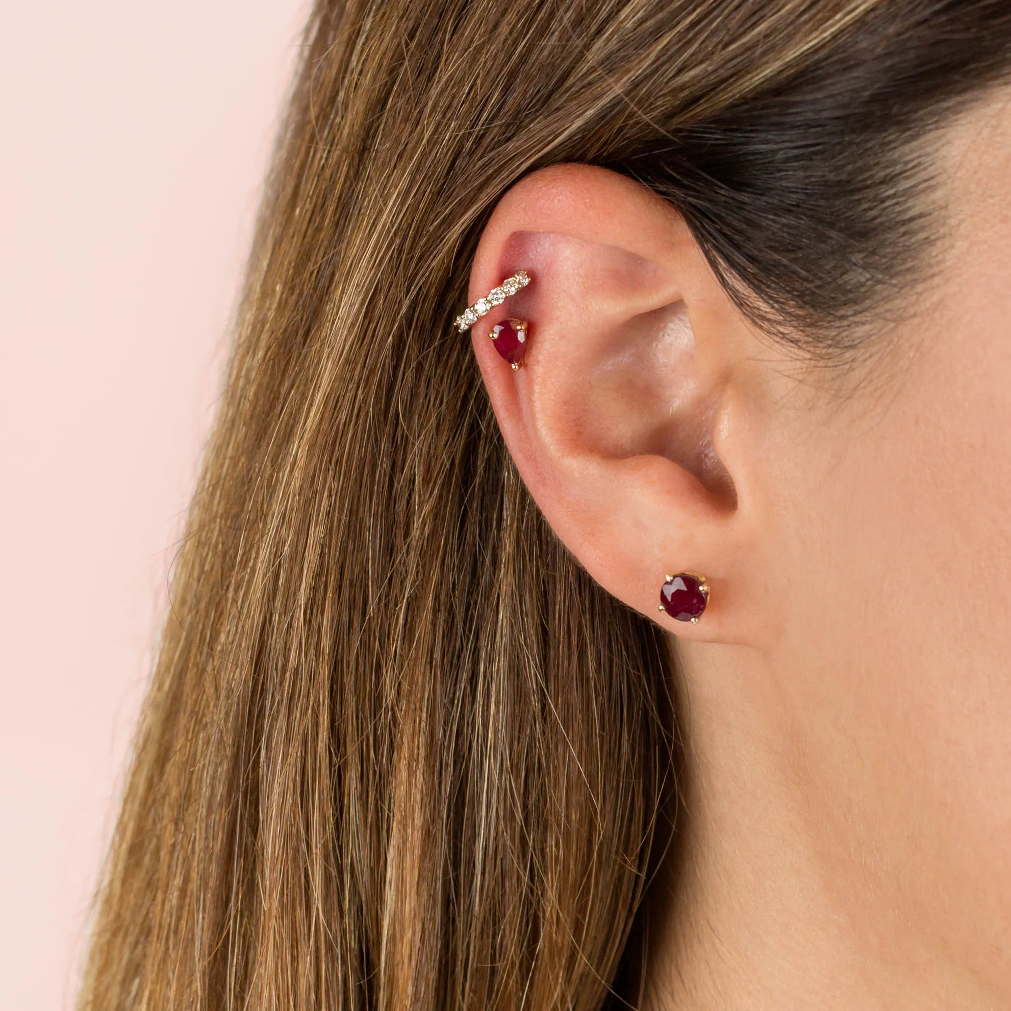 Ruby Solitaire Stud Earring 14K