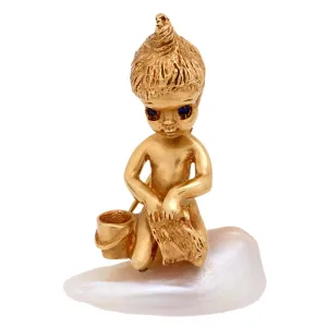 Ruser pearl sapphire 14k yellow gold Saturdays Child brooch