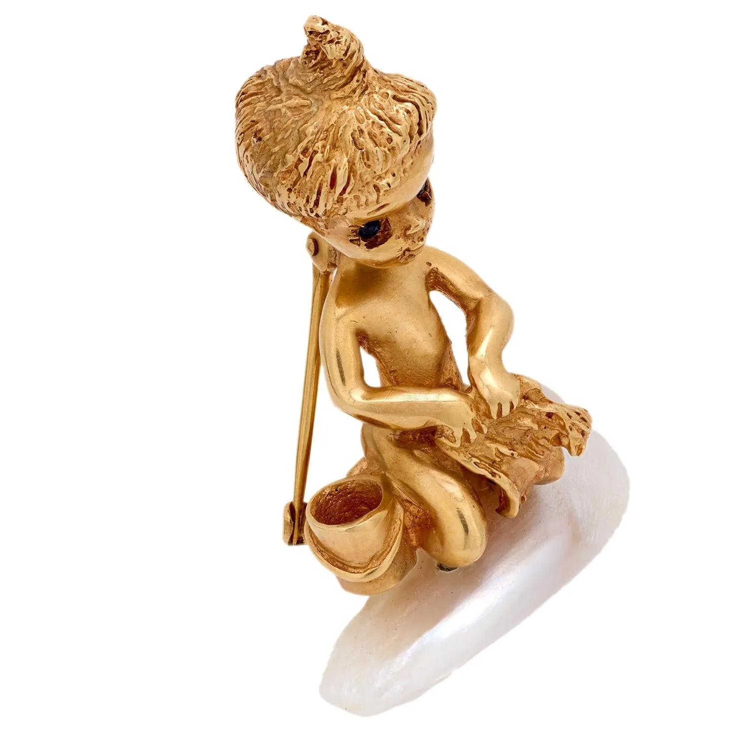Ruser pearl sapphire 14k yellow gold Saturdays Child brooch