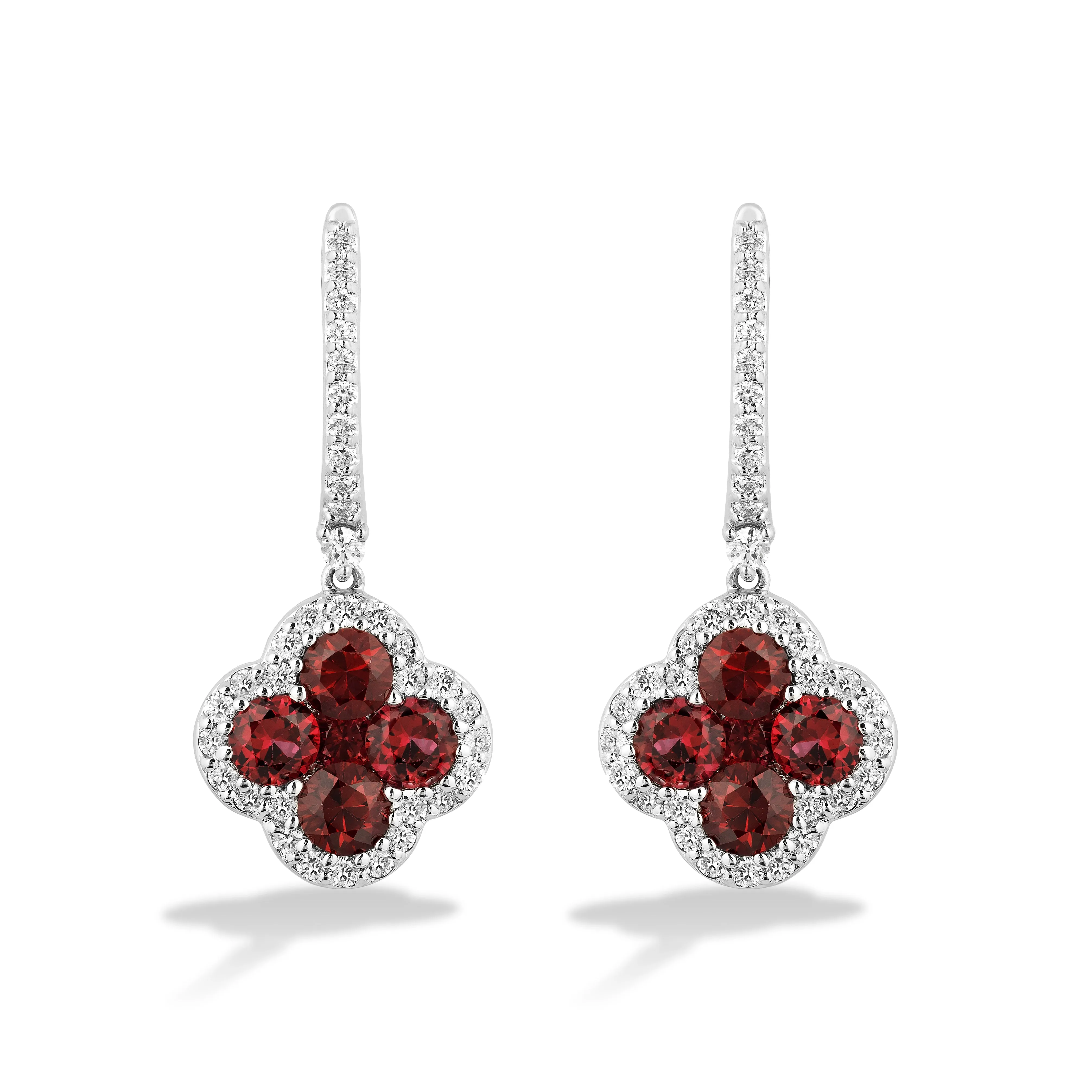 Sabel Collection 18K White Gold Ruby and Diamond Flower Dangle Earrings
