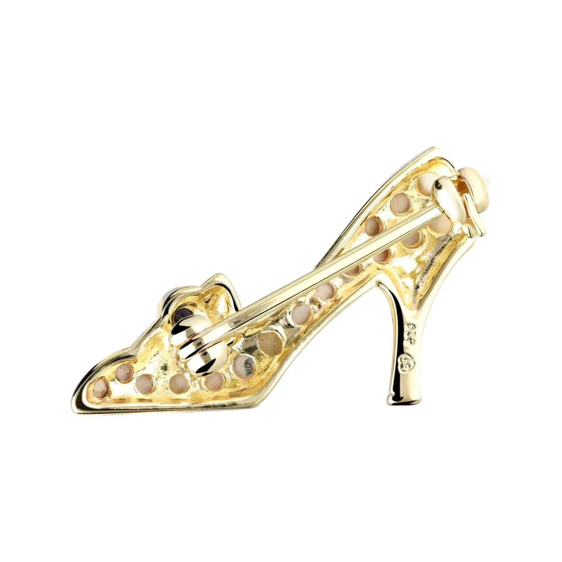 Sapphire & Marcasite Shoe Brooch in 18ct Gold Plated Silver
