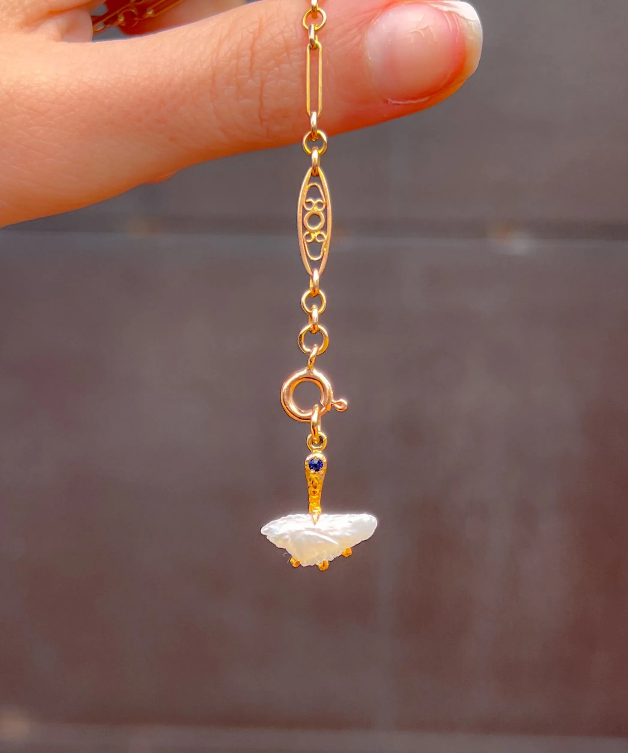 Sapphire and River Pearl Claw Conversion Pendant