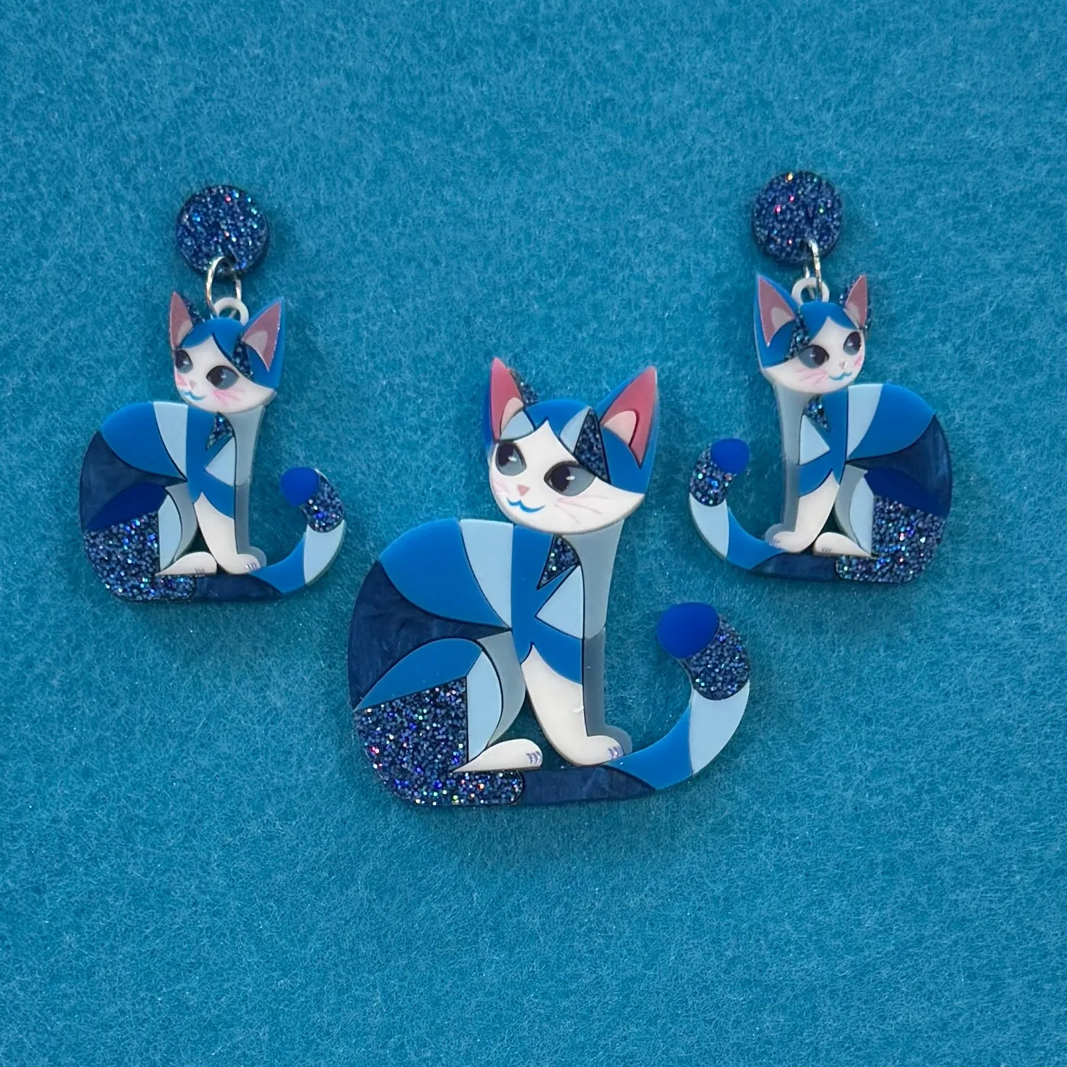 Sapphire 🩵 cat - Brooch - Set of 2