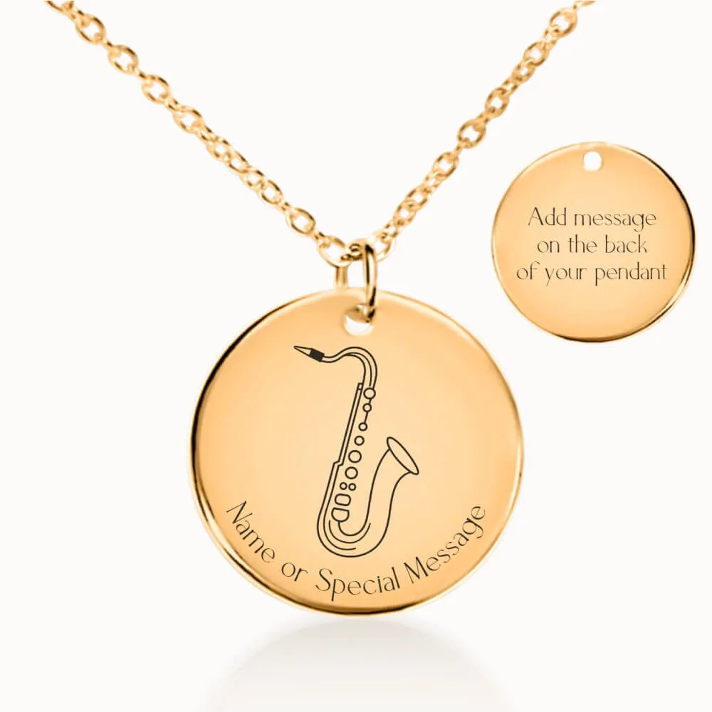 Saxophone Coin Pendant on Fine Chain