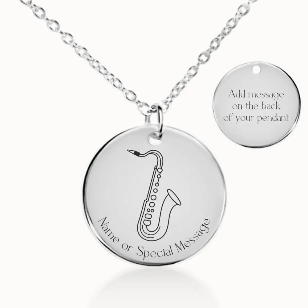 Saxophone Coin Pendant on Fine Chain