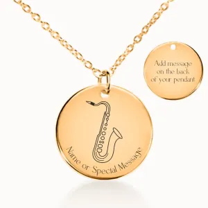 Saxophone Coin Pendant on Fine Chain