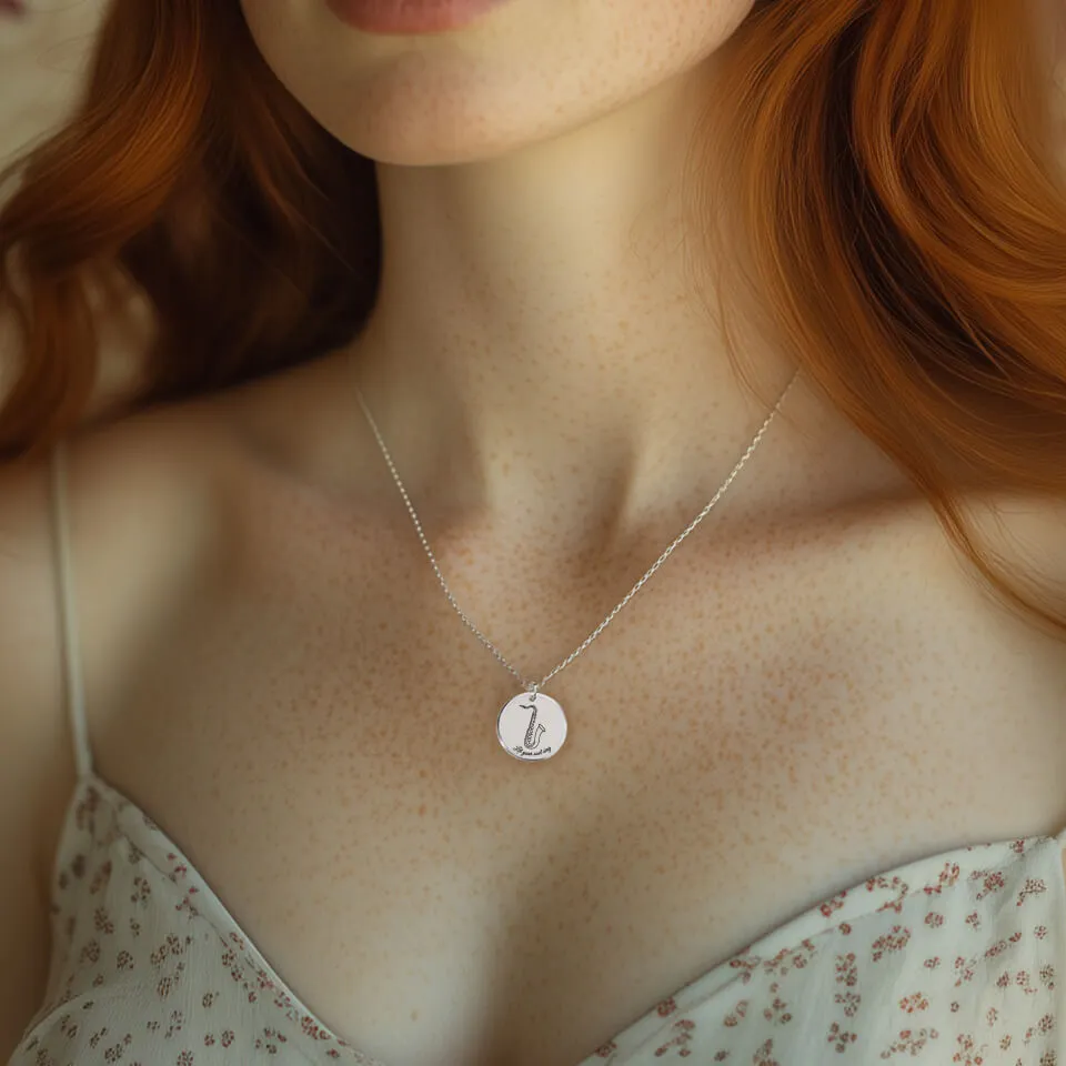 Saxophone Coin Pendant on Fine Chain