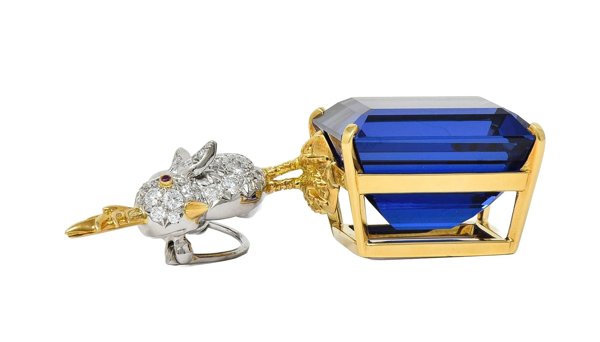 Schlumberger Tiffany & Co. Tanzanite Diamond Platinum 18 Karat Gold Bird On A Rock Unisex Brooch