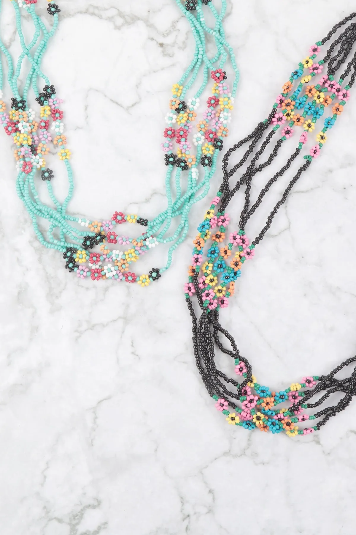 SEED BEADS MULTI LAYERED FLOWER STATIONARY NECKLACE