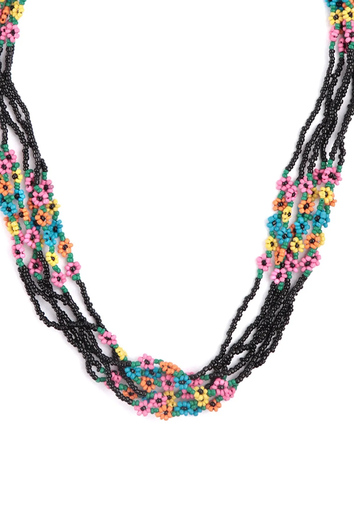 SEED BEADS MULTI LAYERED FLOWER STATIONARY NECKLACE