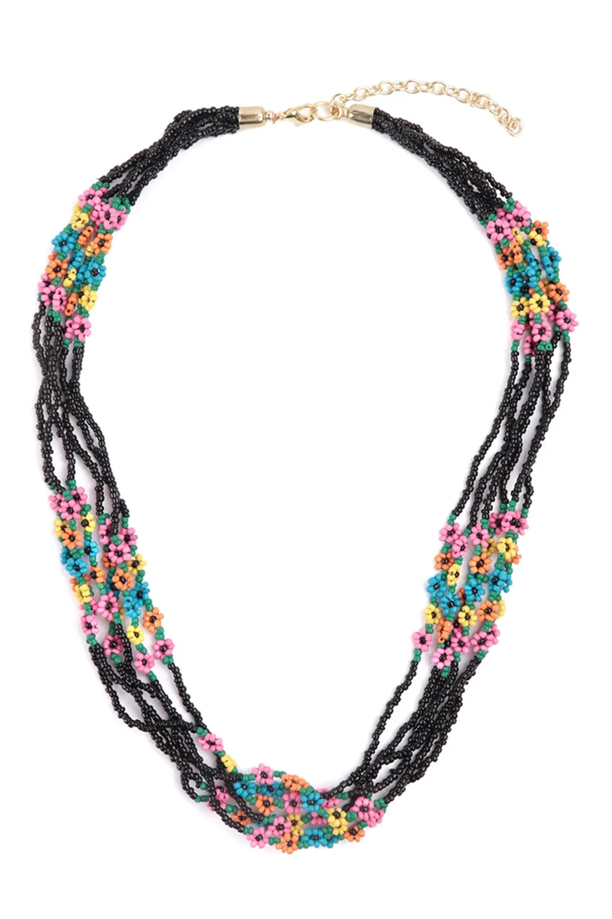 SEED BEADS MULTI LAYERED FLOWER STATIONARY NECKLACE