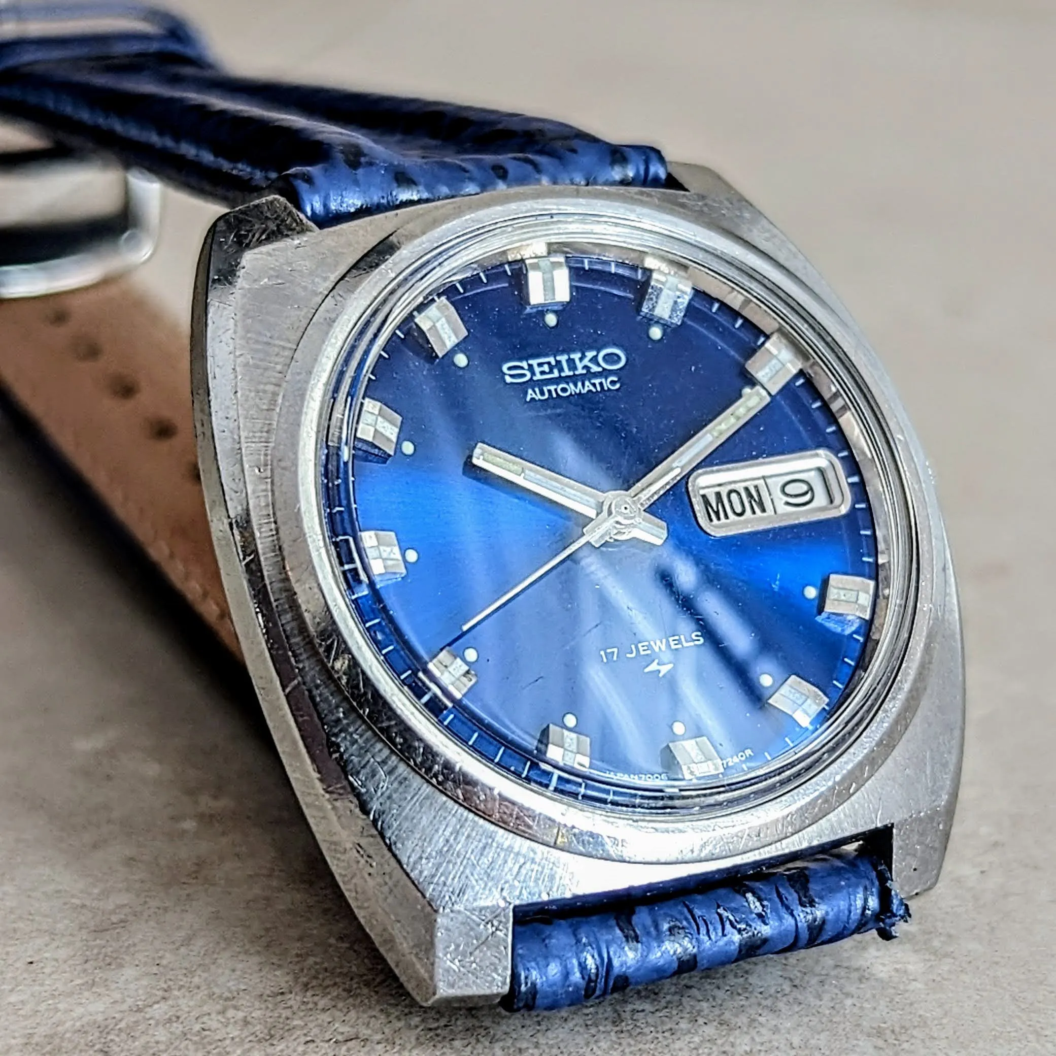 SEIKO Automatic Watch Day/Date Indicator Blue Dial Wristwatch