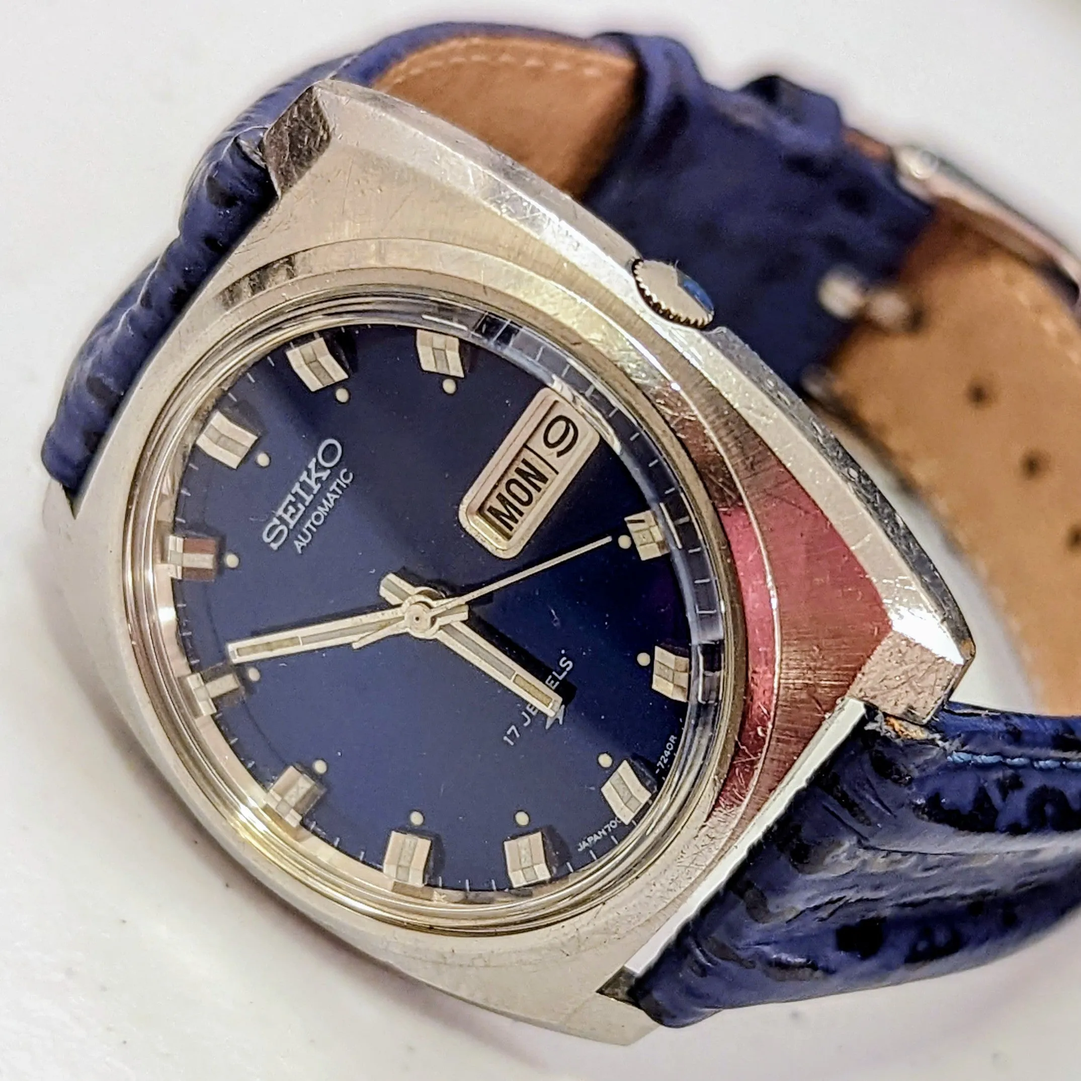 SEIKO Automatic Watch Day/Date Indicator Blue Dial Wristwatch