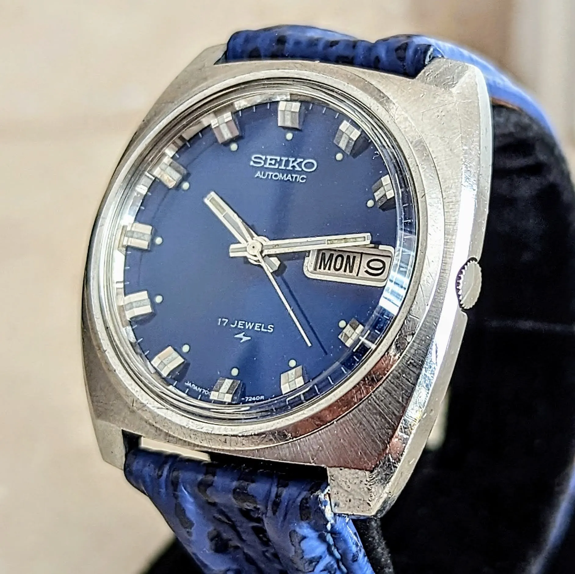 SEIKO Automatic Watch Day/Date Indicator Blue Dial Wristwatch