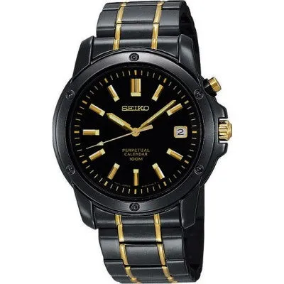 Seiko Men's SNQ045 Perpetual Calendar Black Ion Dress Watch