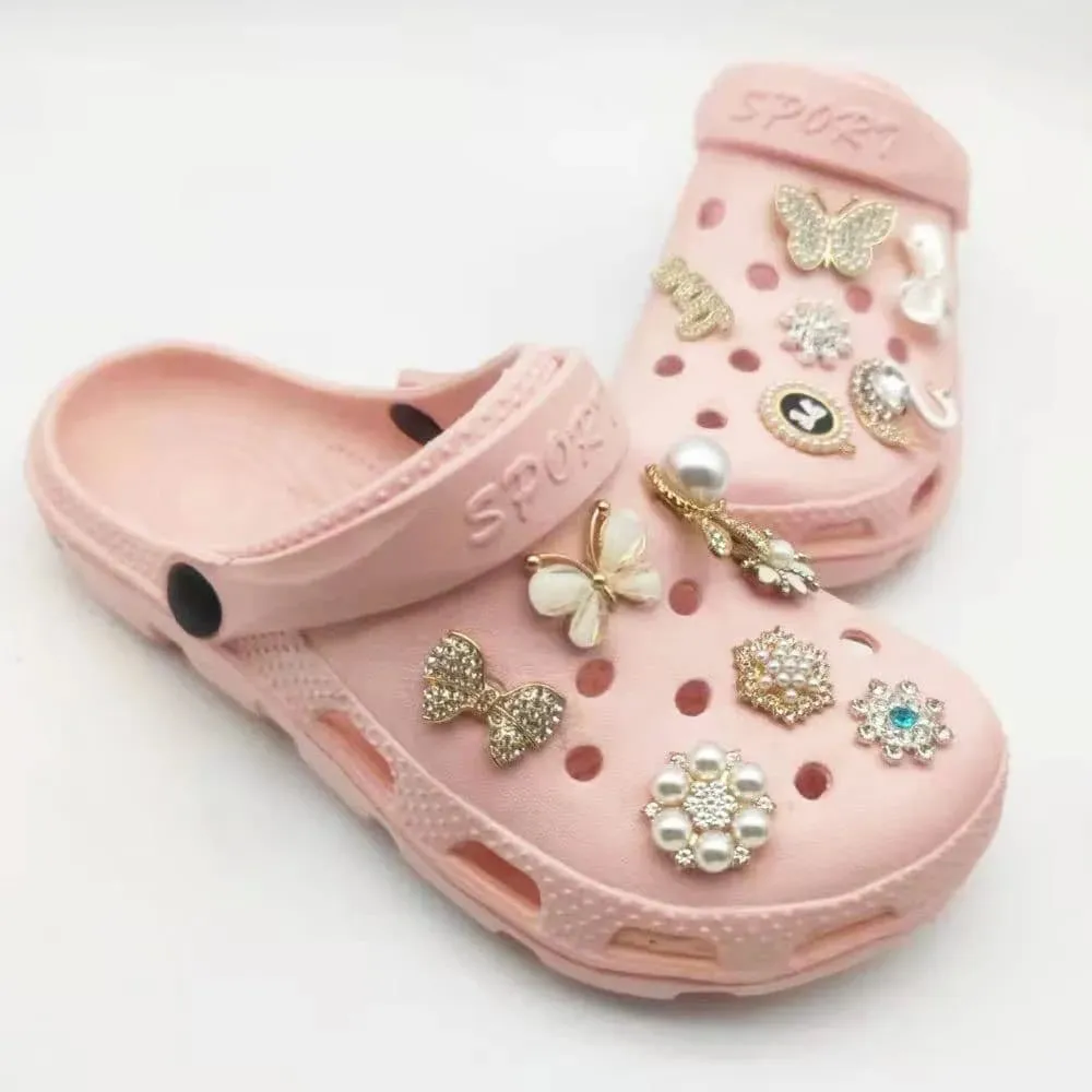 Shoe charm -Pearl & diamond gold butterfly